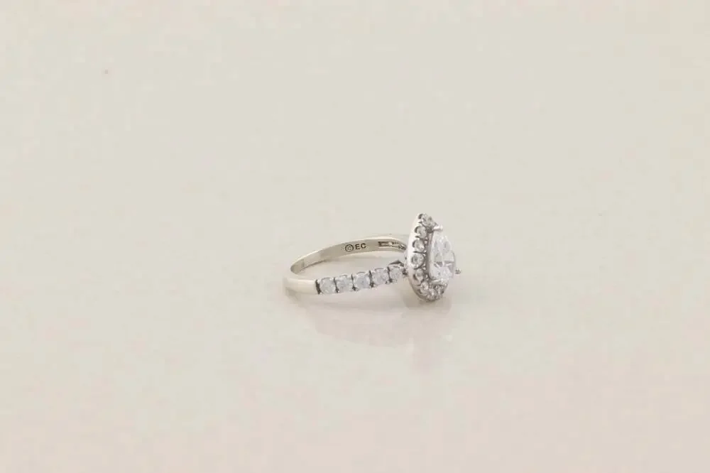 Sterling Silver Sparkly Pear Cut Halo Cubic Zirconia Ring 6 1/4 Engagment Ring